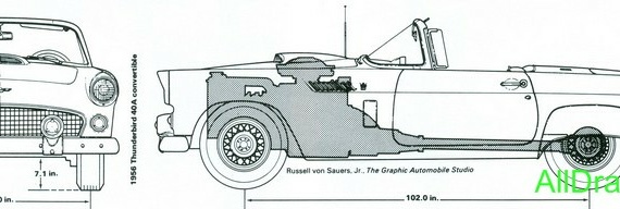 Ford Thunderbird 40A Convertible (1956) - drawings (drawings) of the car